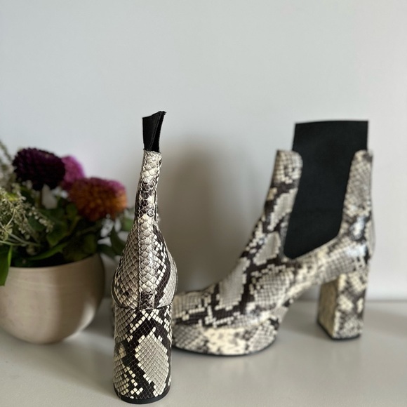 Acne Snakeskin Pattern Heeled Boots - Black and White - Picture 6 of 8
